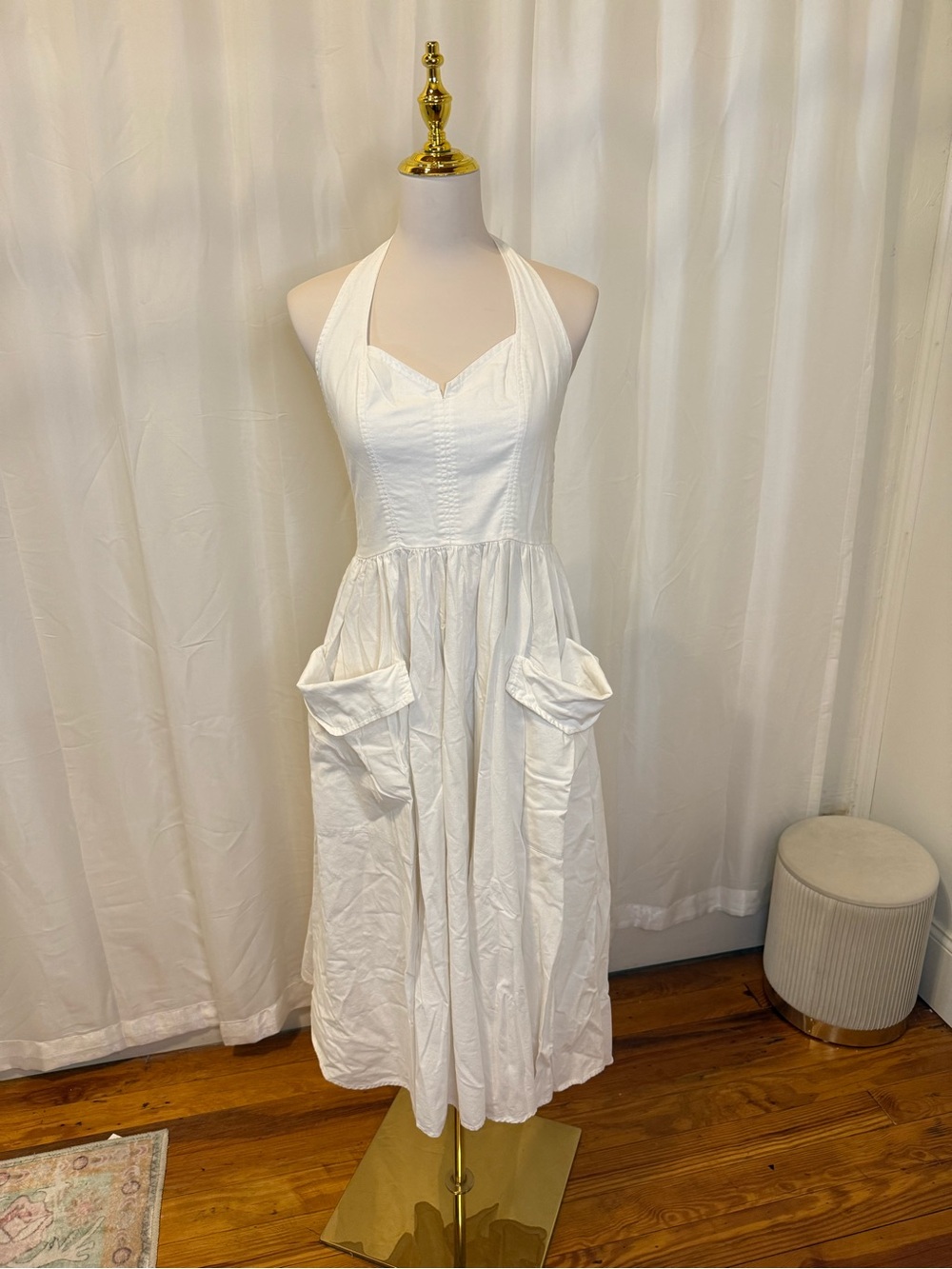 Forenza White Halter Midi Dress with Pocket Skirt